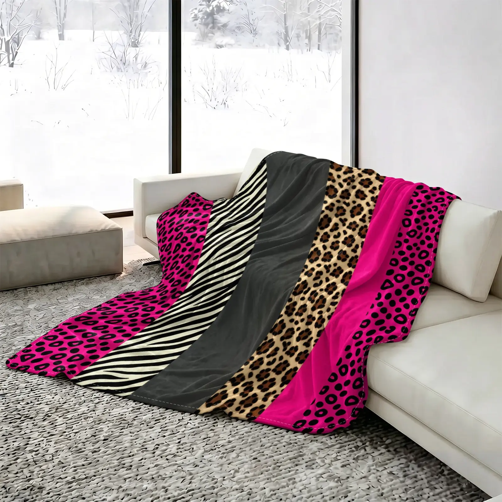 Pink Leopard Zebra Polka Dot Icy Summer Cooling Blanket, Arc-Chill Ice Fabric Multi-Functional Y2K Mixed Animal Pattern Throw, Lightweight Breathable Sofa Bed Cover, Perfect Fashion Feminine Decor Gift for Hot Sleepers