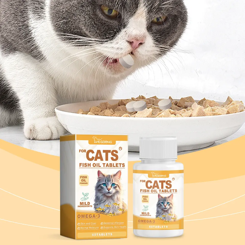 Yegbong Goat Milk Multi-Vitamin Fish Oil Solid Tablets for Cats - Skin Hydration Support, Nutritional Vitamin Care, Moisturizing Skin Maintenance