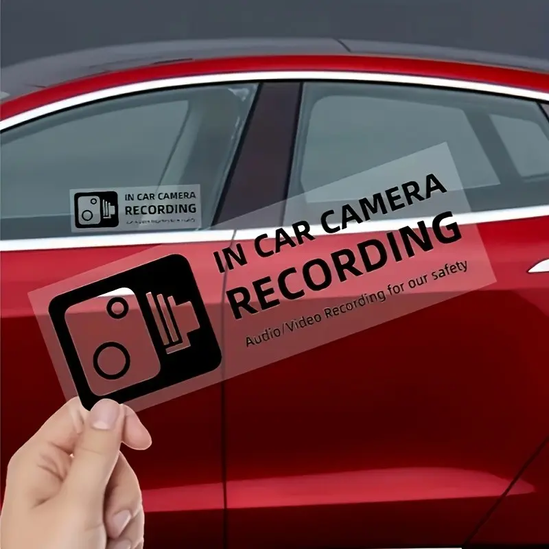 2 Piece Car Camera Warning Sticker, Privacy Declaration Decor, Waterproof Vinyl Window/door Sticker, High Visibility Print, All Models Compatible, Car Window Stickers