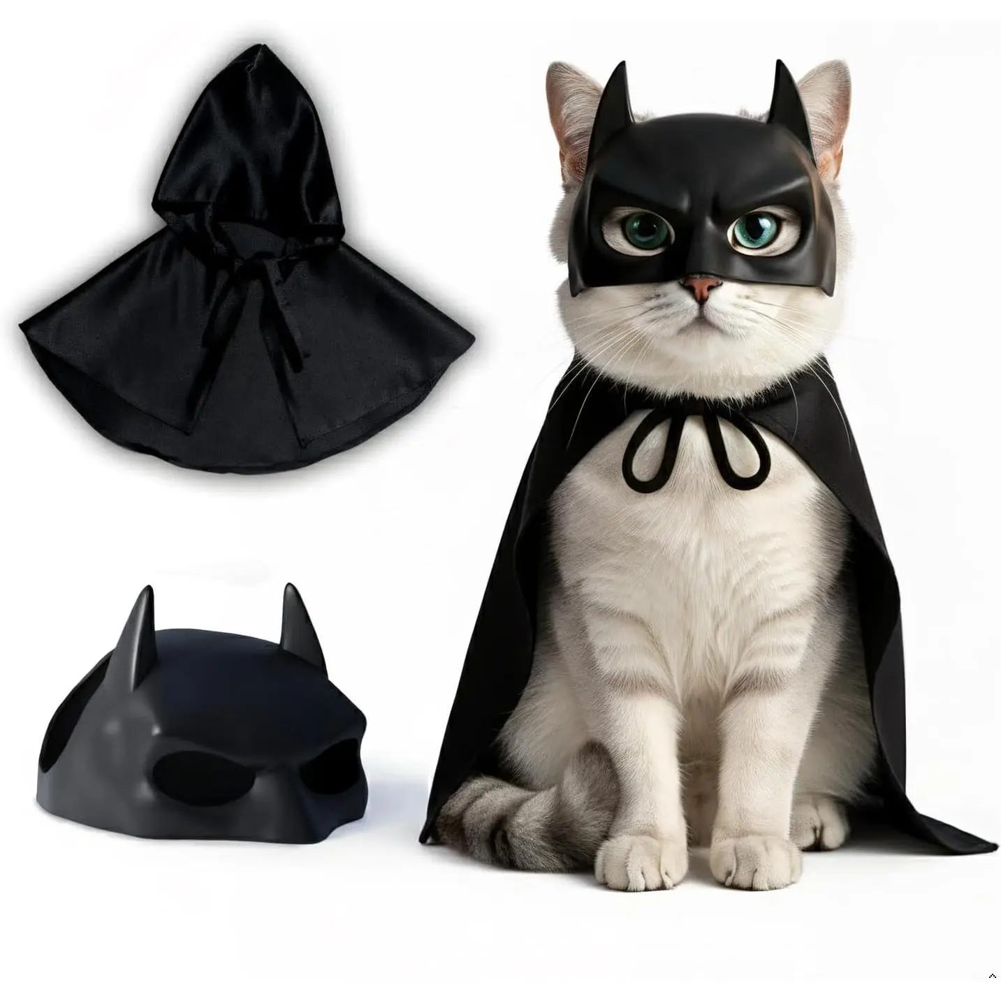 Black Bat Cat Mask and Cloak, Funny Bat Mask Cloak, Halloween, Clothes and Accessories for Cats