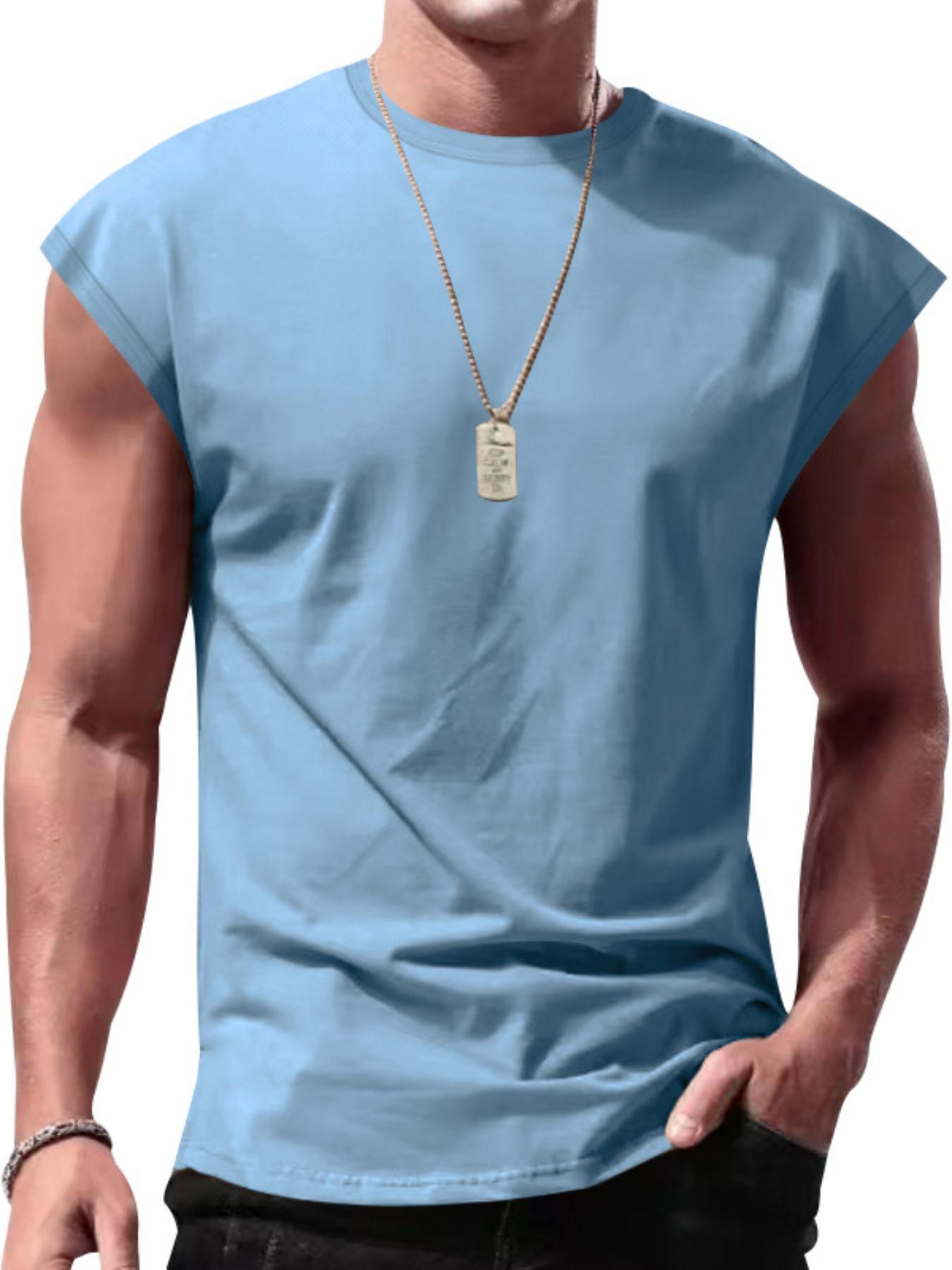Men's Solid Round Neck Raglan Sleeve Tank Top, Loose Casual Soft Fit Breathable Crewneck Sleeveless Top for Summer, Men's Clothes for Daily Wear, Tshirt