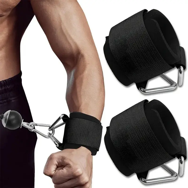 2pc Adjustable Wrist Straps, Chloroprene Padding, Non-Slip Handle, Dual Triangle Buckles, D-Ring, Home Gym Fitness Equipment