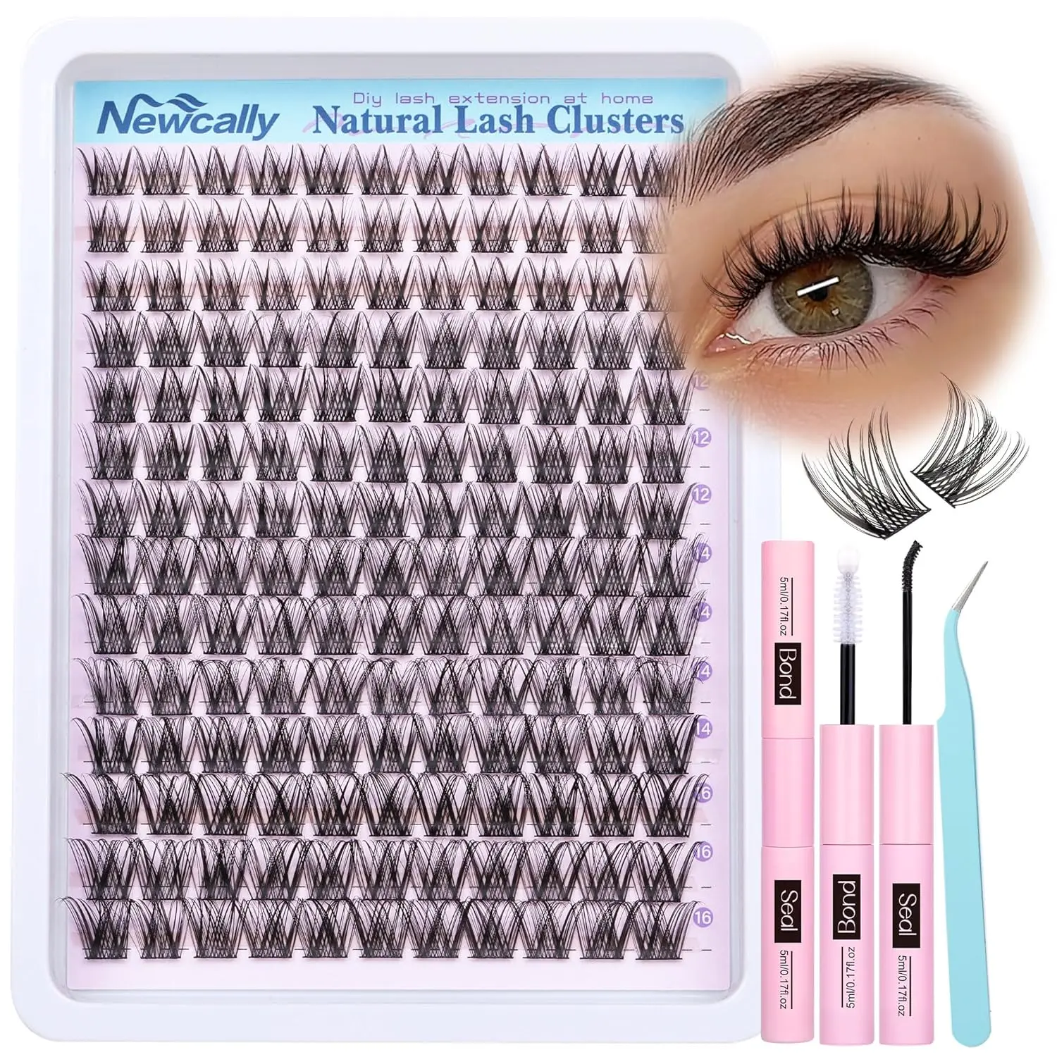Lash Clusters Kit Wispy Natural Cluster Eyelash Extension Kit DIY Lash Extension Kit C-curly 10-16MM Eyelash Clusters Volume Individual Lashes Kit
