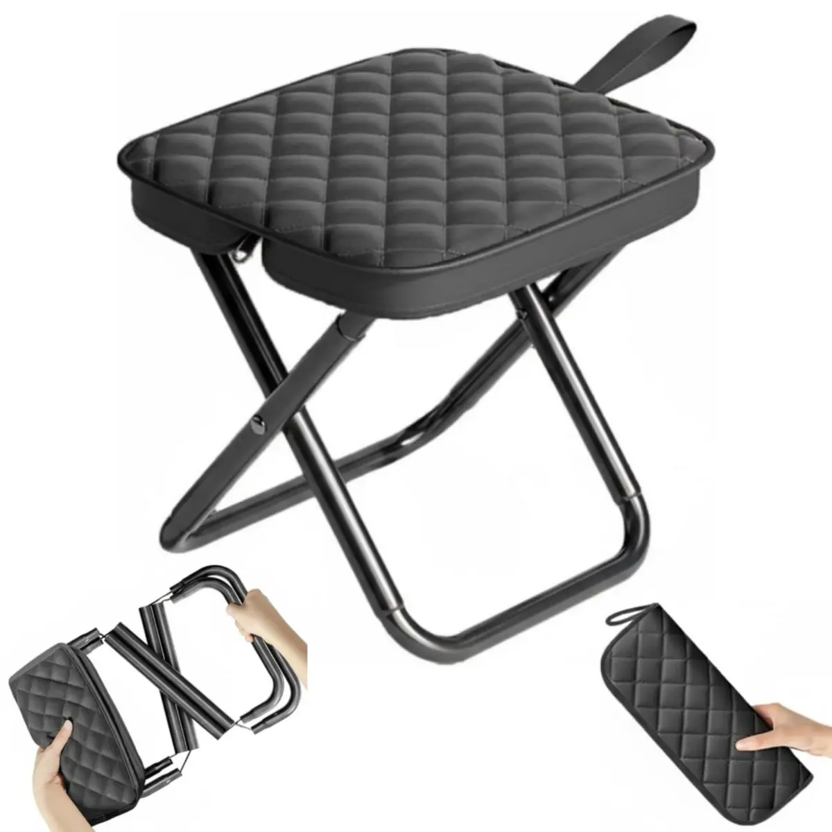 11.8' Foldable Backpack Stool, All-Terrain Portable Pocket Chair, Compact Collapsible Camping Seat Supports 265lbs, for Fishing Hiking Picnic and Outdoor Activities
