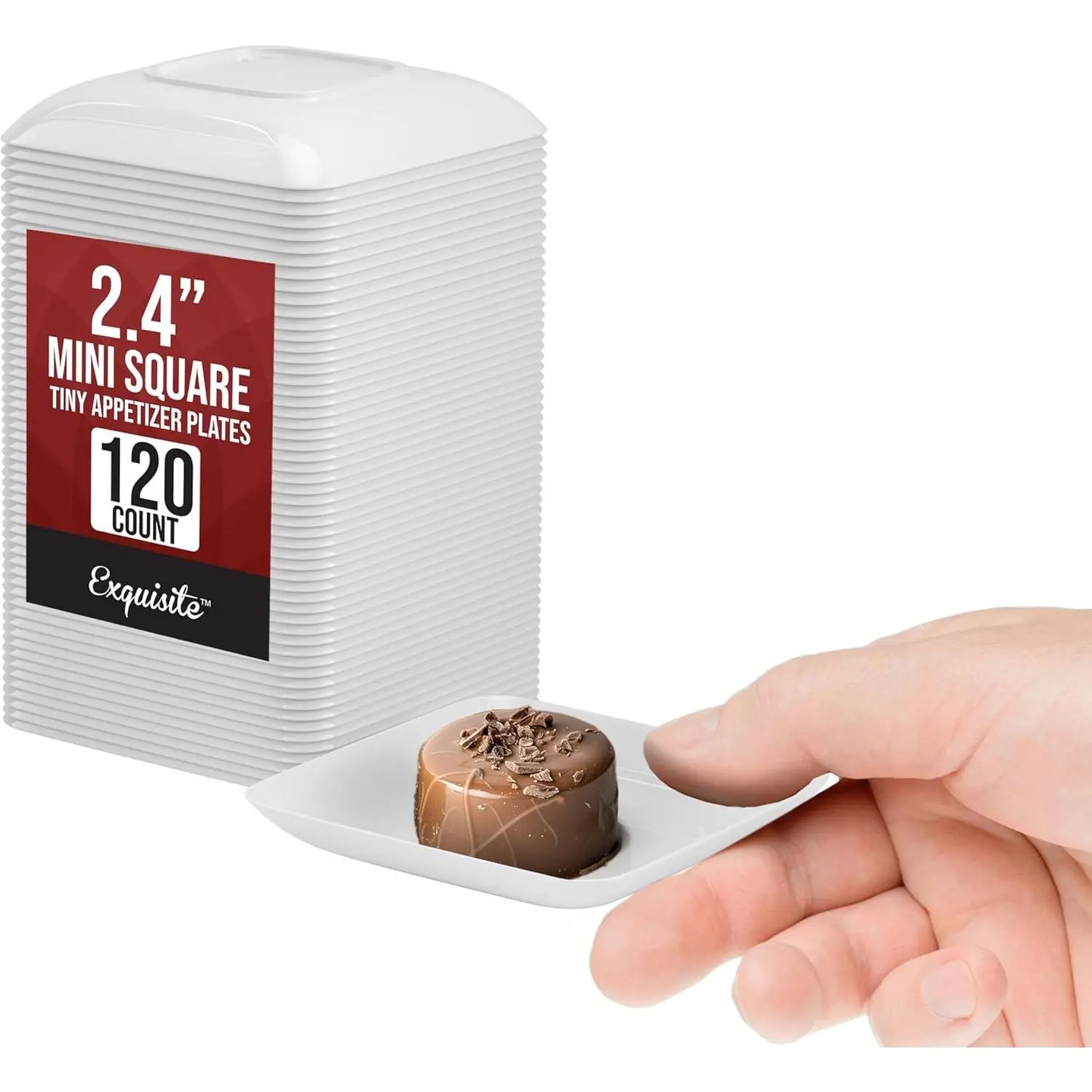 Tiny Mini Dessert Plates - 120 Pack 2.4 In. x 2.4 In. White Disposable Appetizer Plates - Small Plastic BPA Free for Weddings