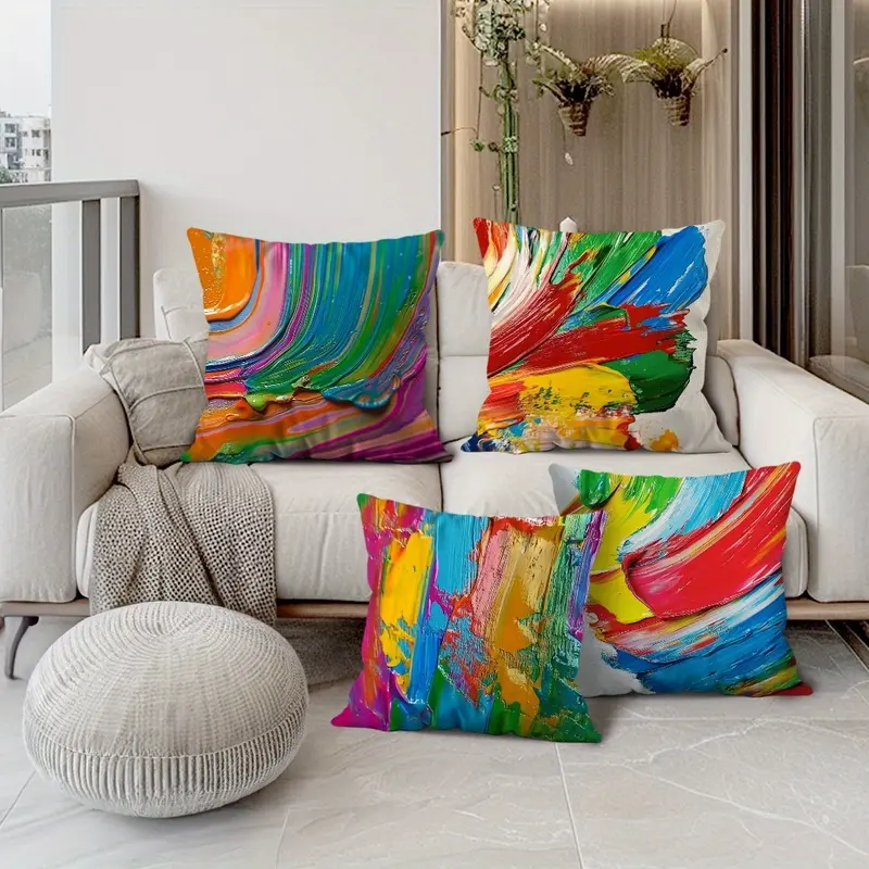 4-Pack Contemporary Abstract Graffiti Throw Pillow Covers, Machine Washable, Zipper Closure, Woven Polyester Decorative Cushion Cases for Various Room Types