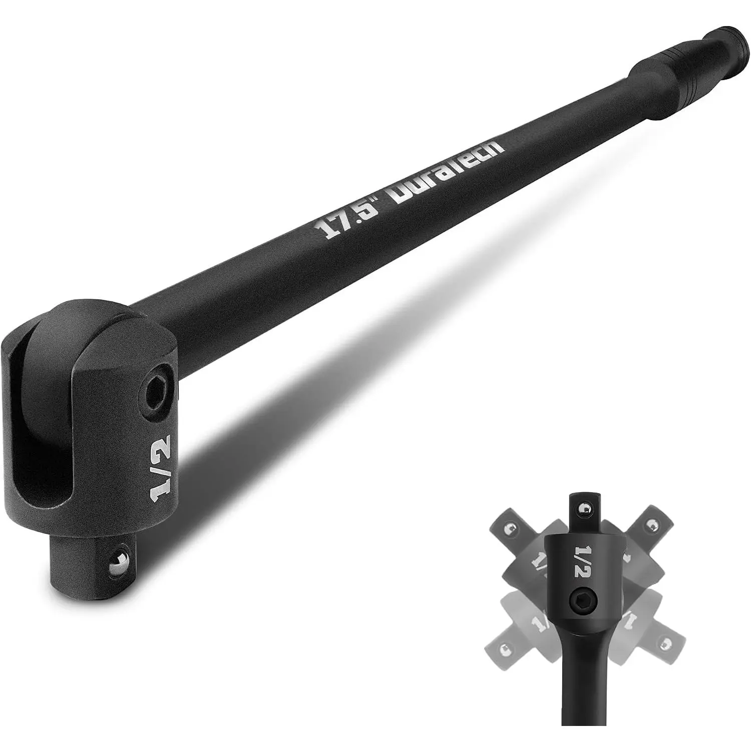 1/2" Drive 17.5-Inch Heavy Duty Breaker Bar with 240° Flex  | Spring- Detent Ball, CR-MO ,  Black Phosphate Finish, Ideal for Industrial, Construction, and Mechanic Tasks