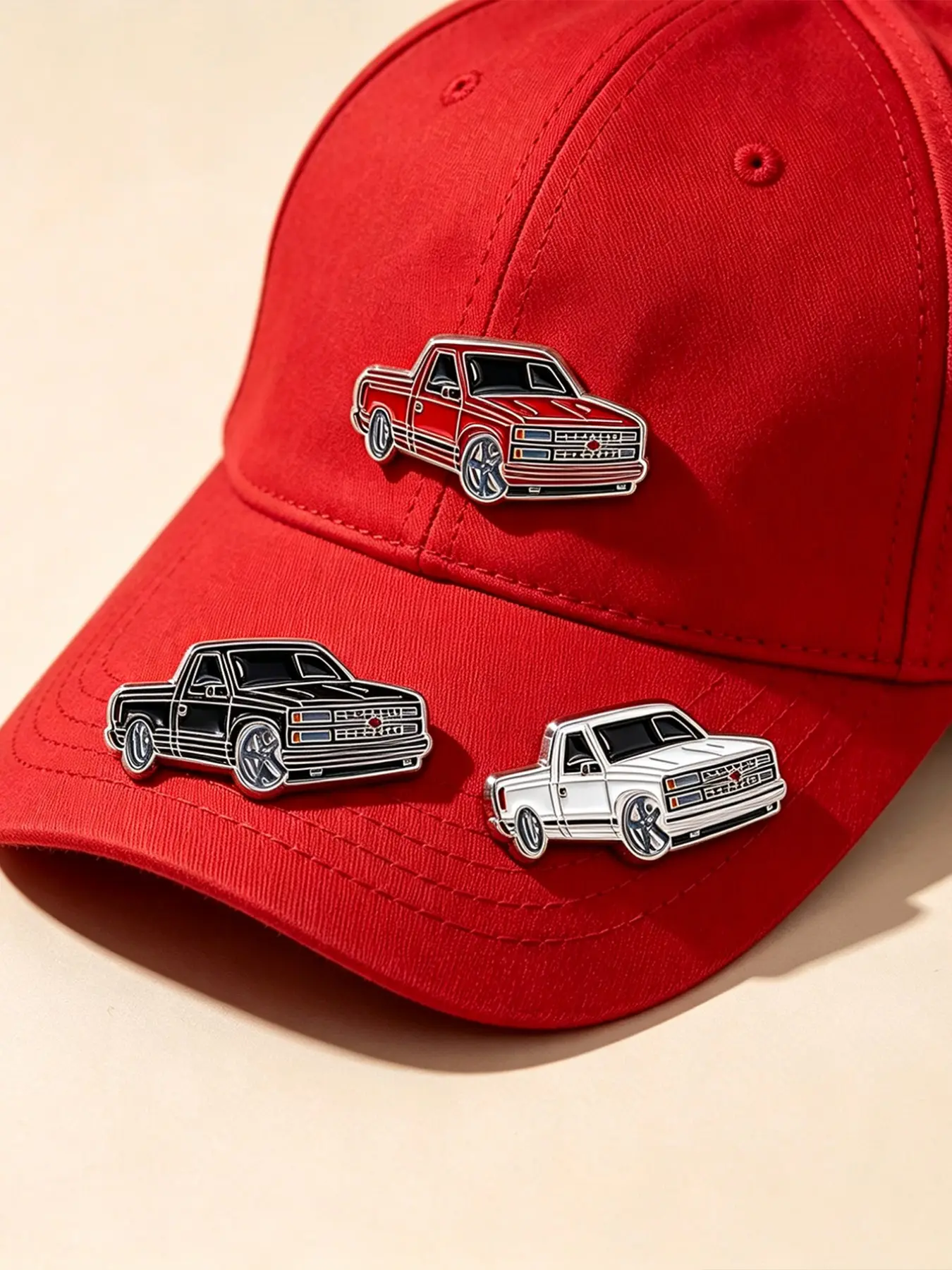 3pcs Vintage Modified Pickup Truck Enamel Pin, Lowrider Square Body Metal Brooch, Collectible Gift for Automotive Enthusiasts