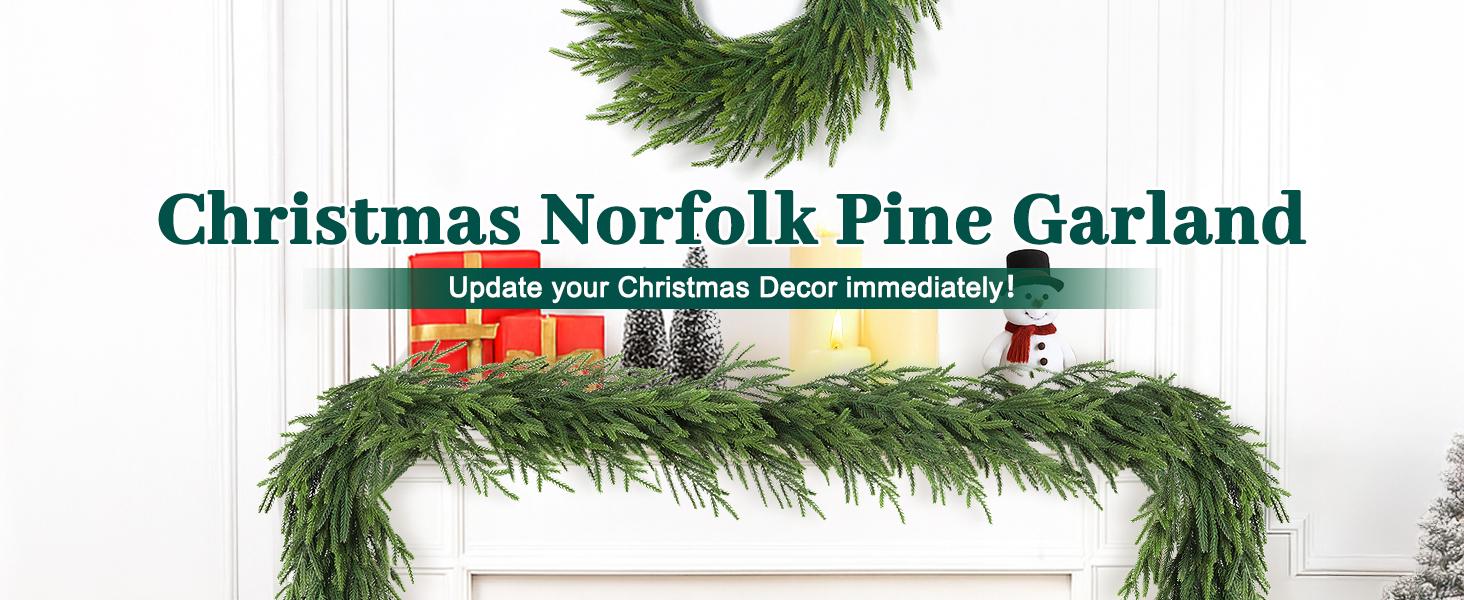 【On Sale】12pcs 6ft Christmas Norfolk Pine Garland, Real Touch Faux Green Garlands for Mantle, Table, Stairs, Fireplace, Indoor & Outdoor Xmas Decorations(2/4/6/8/10pc Avaiable)