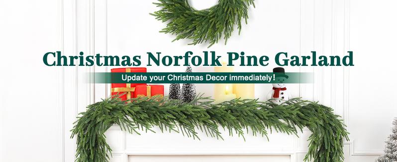 2/4/6Pcs 6FT Christmas Norfolk Pine Garland, Real Touch Faux Green Garlands, Winter Artificial Greenery Garland for Mantle, Table, Stairs, Fireplace, Indoor & Outdoor Xmas Decorations pinegarland