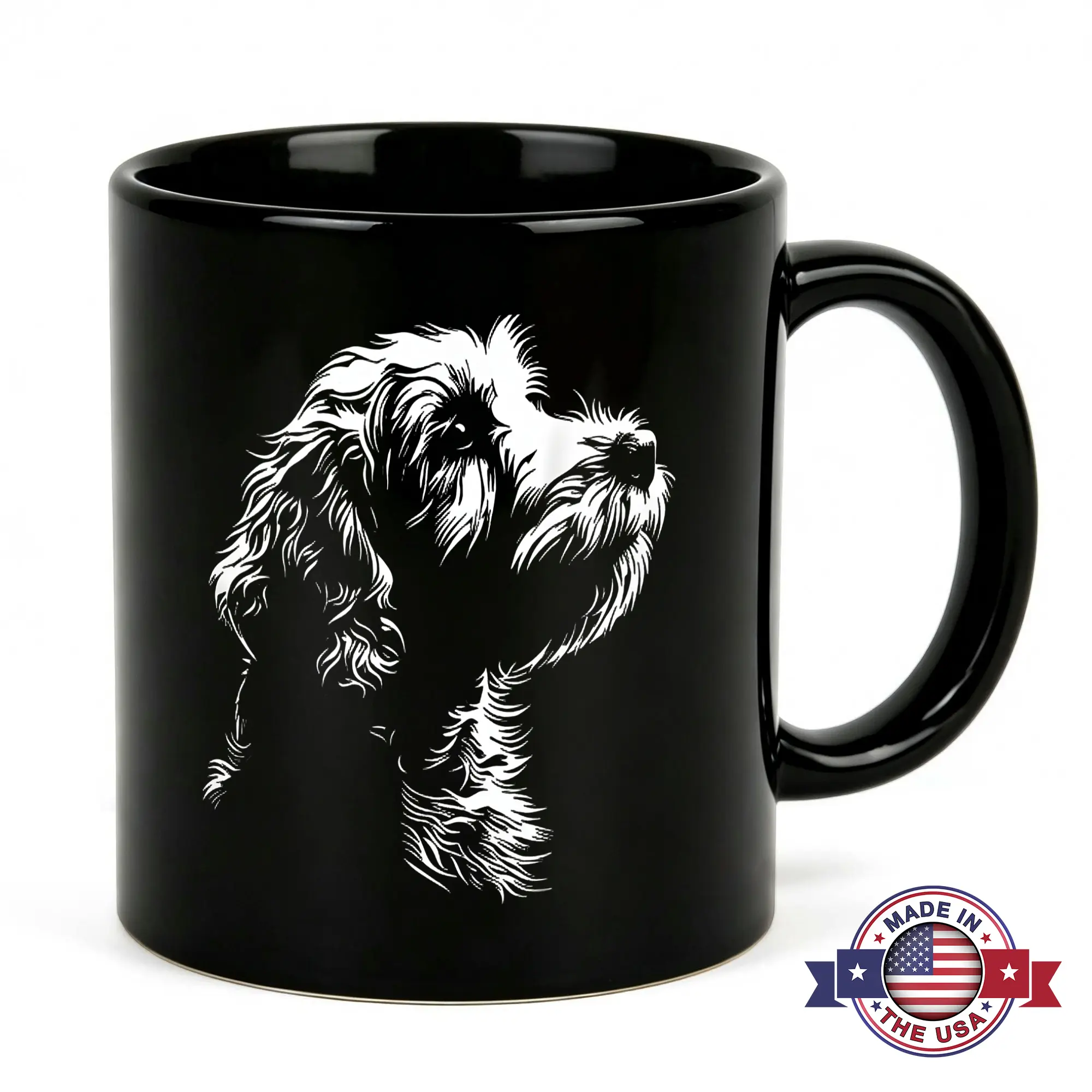 Goldendoodle Coffee Mug 11oz Black Ceramic Labradoodle Dog Silhouette Cup Black and White Pet Art Novelty Gift for Dog Mom Dad Puppy Lover Rescue Volunteer Doodle Breed Owner Animal Rescue Minimalist Office Desk Decor Birthday