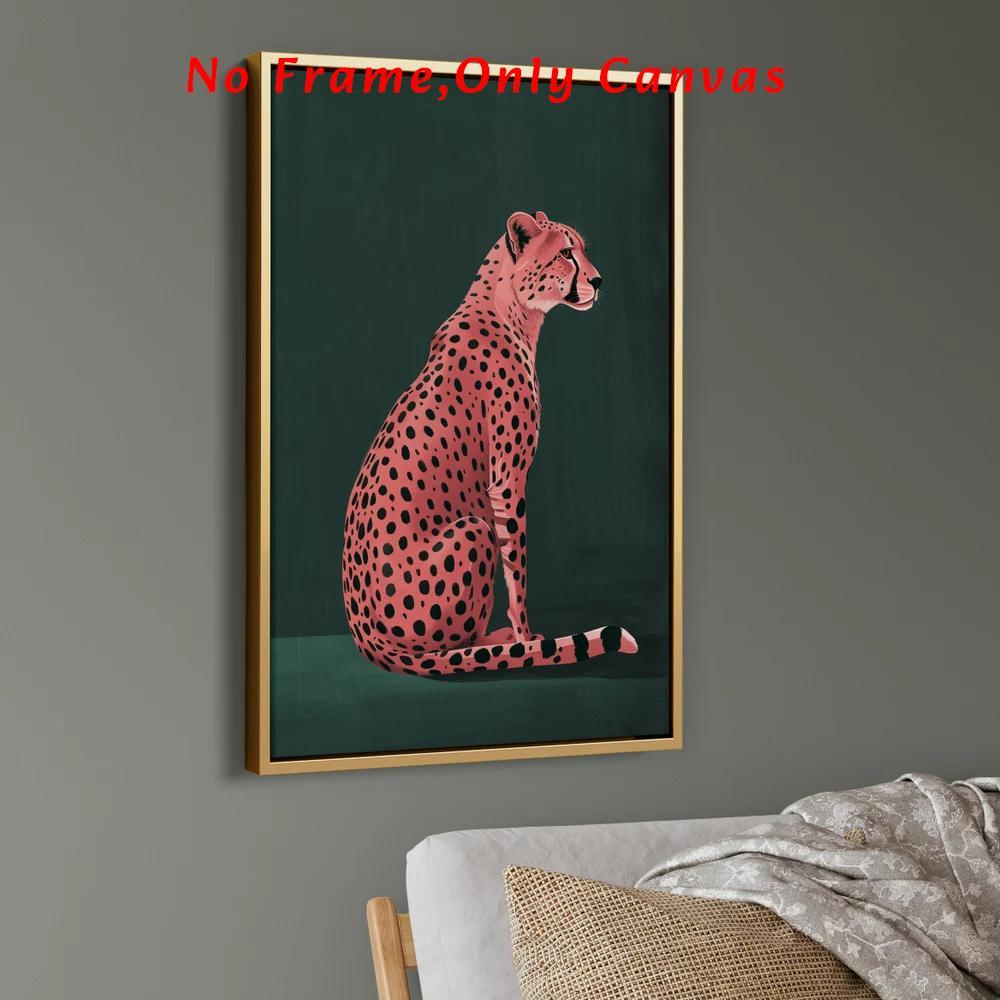 Pink Cheetah Print Animal Design Unframed Painting, Modern Canvas Wall Art, Art Wall Decoration, Wall Decor for Home Living Room Bedroom Study Room, Ornaments