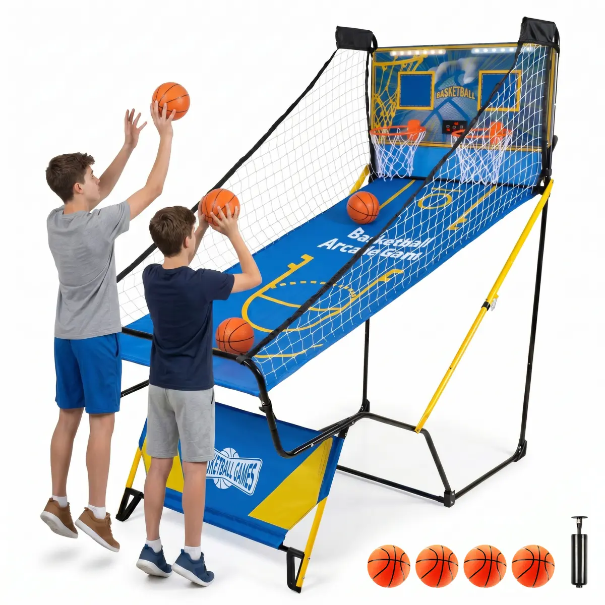 Dual Shot Foldable Basketball Arcade Game System, LED Digital Scoreboard, 4 Balls, Pump, Indoor Family Sports Toy for Entertainment, Led Scoreboard