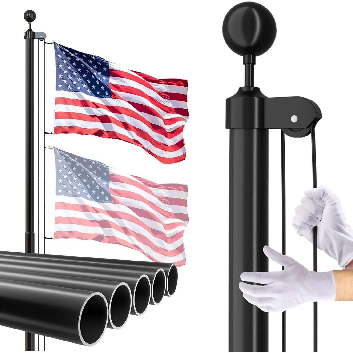 Flag Pole for Outside House, 20 FT Heavy Duty Aerospace Aluminum Flagpole | 45K PSI & 95 HBW Hard Unbending Outdoor In-Ground Flag Poles Kit with 3x5 American Flag for Yard, Residential or Commercial