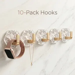 Self-Adhesive Hooks 10 Pack Hexagonal Ripple Design Heavy Duty Sticky Hooks Waterproof Rustproof for Bathroom Kitchen Keys Towels Coats Household Storage Organiser Easy Installation-YY1