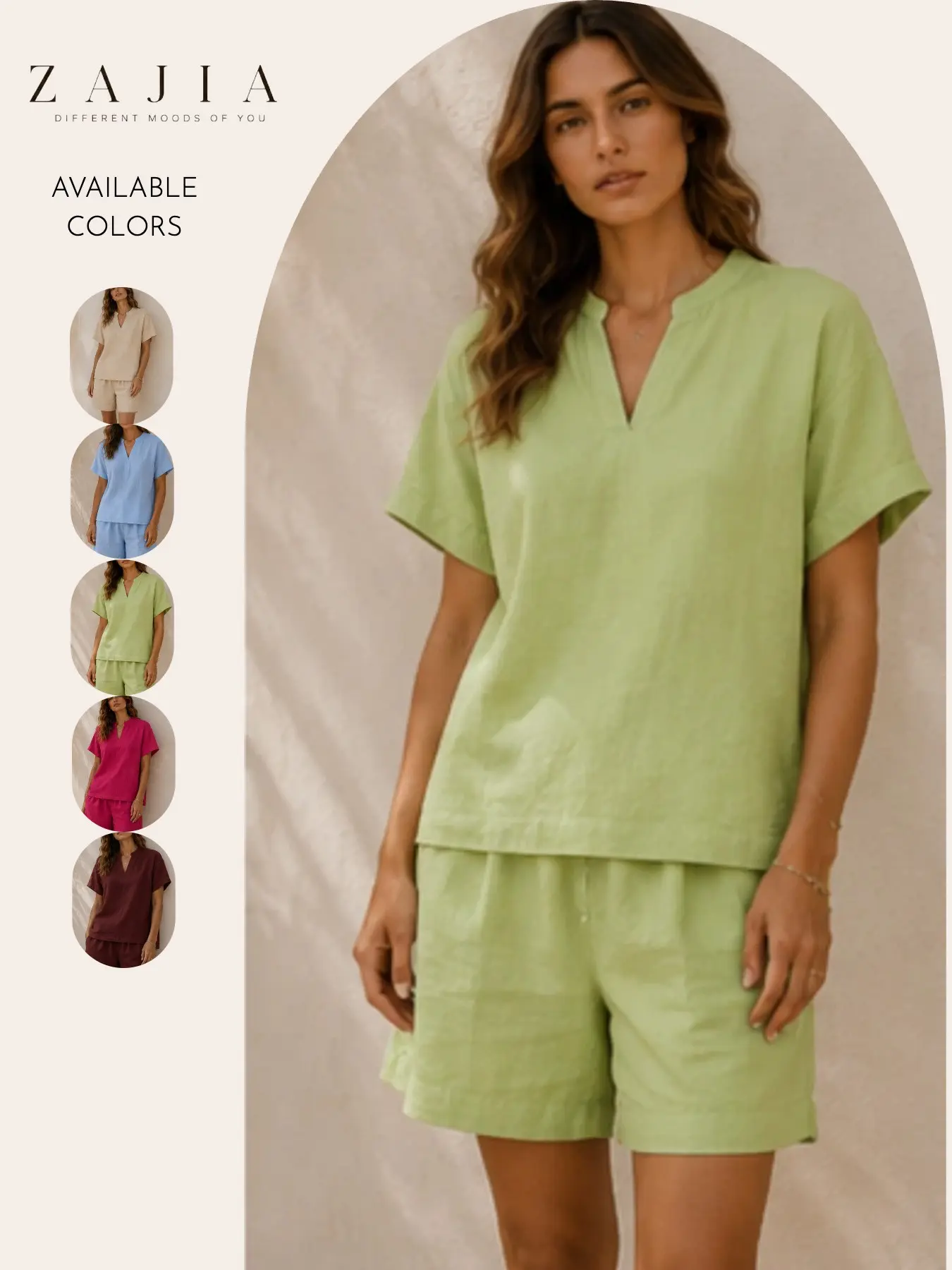 2026 Summer New V-Neck Solid Baggy Lightweight Casual Everyday Shirt with Fold-Over Collar, Stylish Two-Piece Set, Perfect for Daily Wear, Comfortable and Trendy