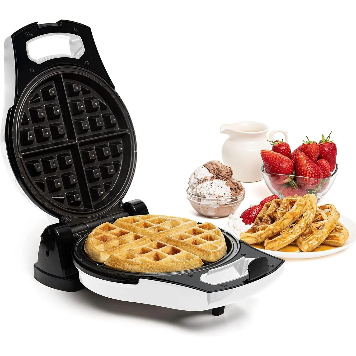 Belgian Waffle Maker – Rotating Flip Design, 8-Inch Electric Waffle Iron, Non-Stick Grids for Easy Release & Clean, Adjustable Temperature, Compact Upright Storage, White