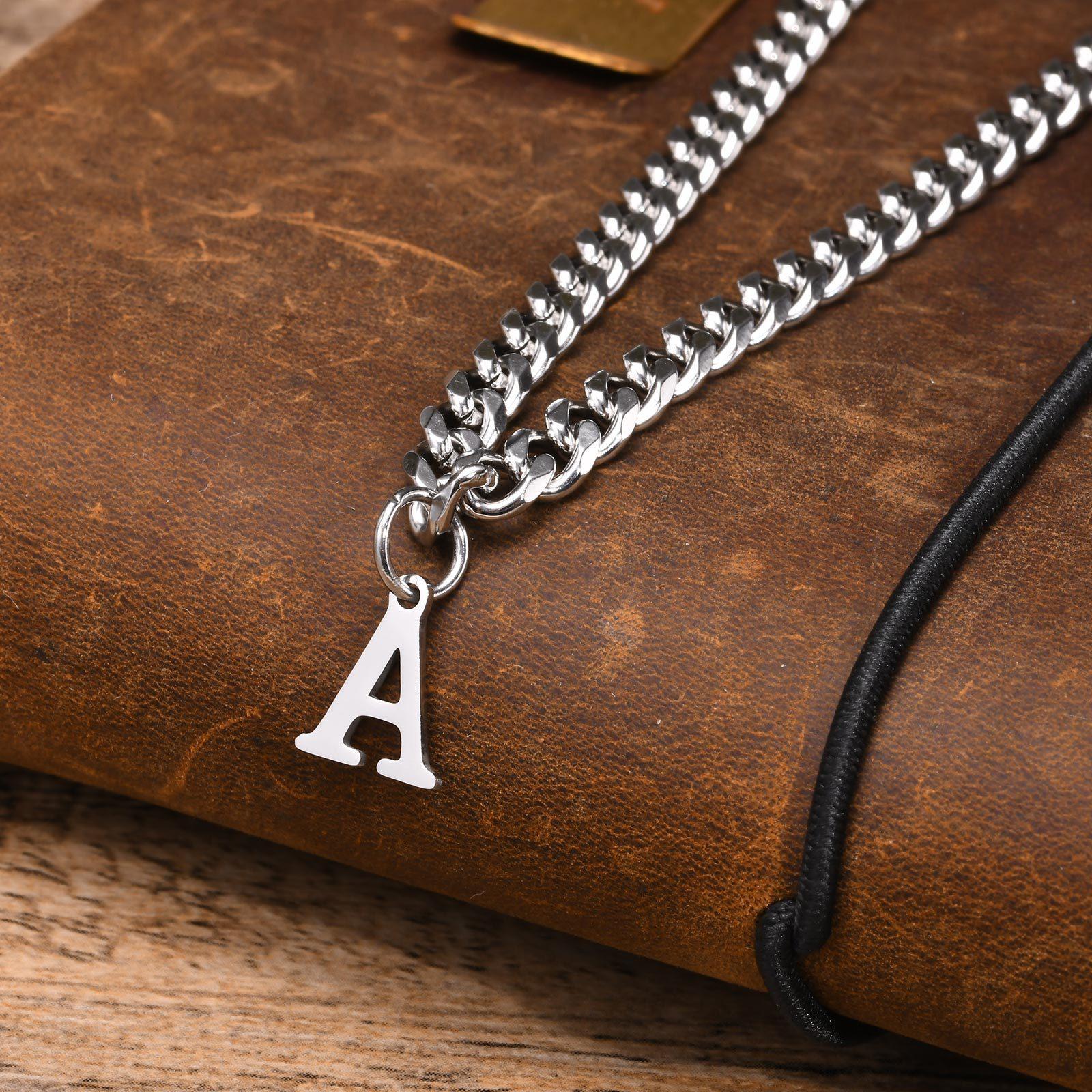 Trendy new 26-letter Cuban necklace Men's initials pendant chain Creative collarbone chain Hip-hop style necklace jewelry, boys' favorite gifts, boyfriend gifts