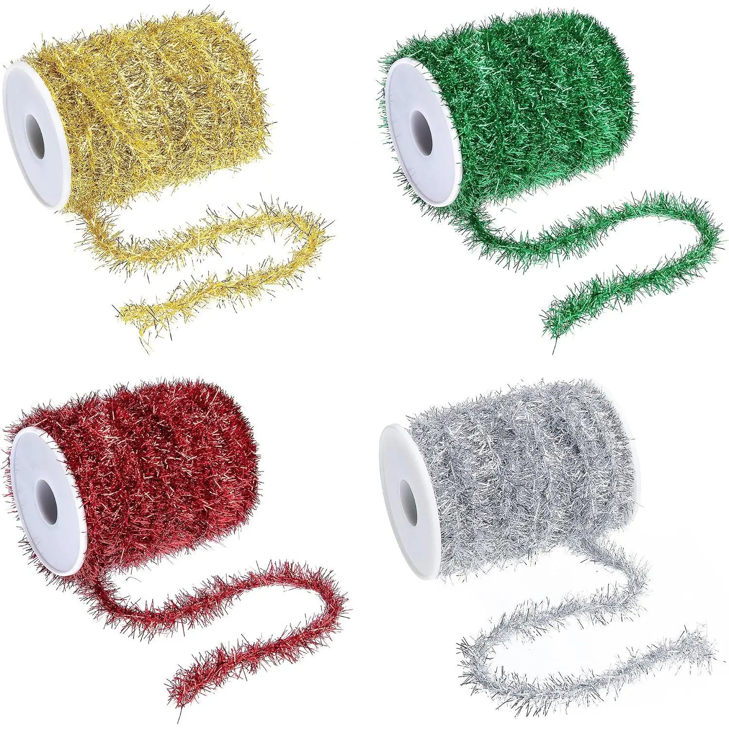 21.8 Yard Glitter Christmas Tinsel Garland (Four Color) | 4 Color Thin Christmas Tinsel Ribbon Garland for Christmas Tree Birthday Party Wedding Decorations Supplies