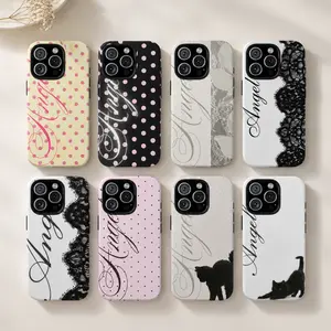 Y2K Coquette "Angel" Script Phone Case | Pink Polka Dot Aesthetic Protective Cover For IPhone 17 Pro Max 16 15 14 13 12 11 For Samsung S21 S22 S23 S24 S25 S26 Phone Case | Tough Phone Case