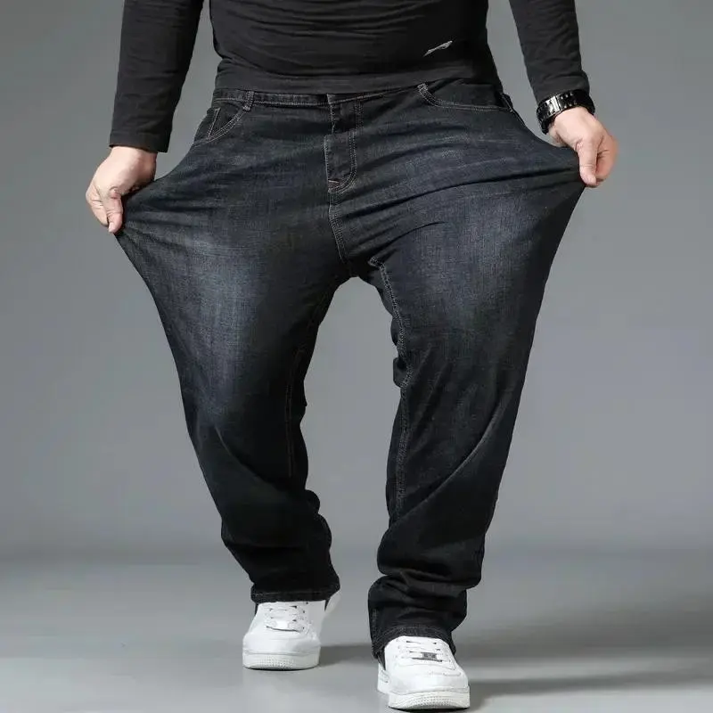 jeans pants 10XL Mens Baggy Jeans Oversize High Waist Loose Trousers Large Size Male Denim Pants Husband Plus Size Loose Blue Denim Pants Streetwear Casual Menswear Fashion