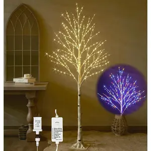 Lighted Birch Tree with 330L Warm White and Multi Color Fairy Lights 8 Functions 6FT, Faux Tree with Lights for Indoor Outdoor Christmas Party Easter Decoration