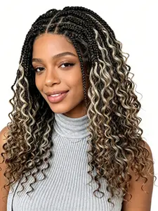 16 Inch 1b/27/613 Multi-Tone Ombre Box Braid Curly Lace Full Wig, Box Braided Wig, Stylish Hairpiece for Everyday Wear, Perfect for All Occasions