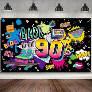 Back To The 90s Backdrop Banner, 90s Hip Hop Graffiti Photo Background with Roller Skates, Cassette Tape, Skateboard, 90s Retro Party Supplies for Throwback Birthday Party, Hip Hop Themed Party Decorations