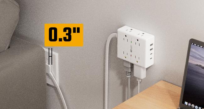 Flat Plug Protector Strip, 6ft Thin Extension Cord with 4 USB (2 USB C Port), 8 Outlets Desk Charging Station, Wall Mountable Outlet Extender for Home Office, College Dorm Room