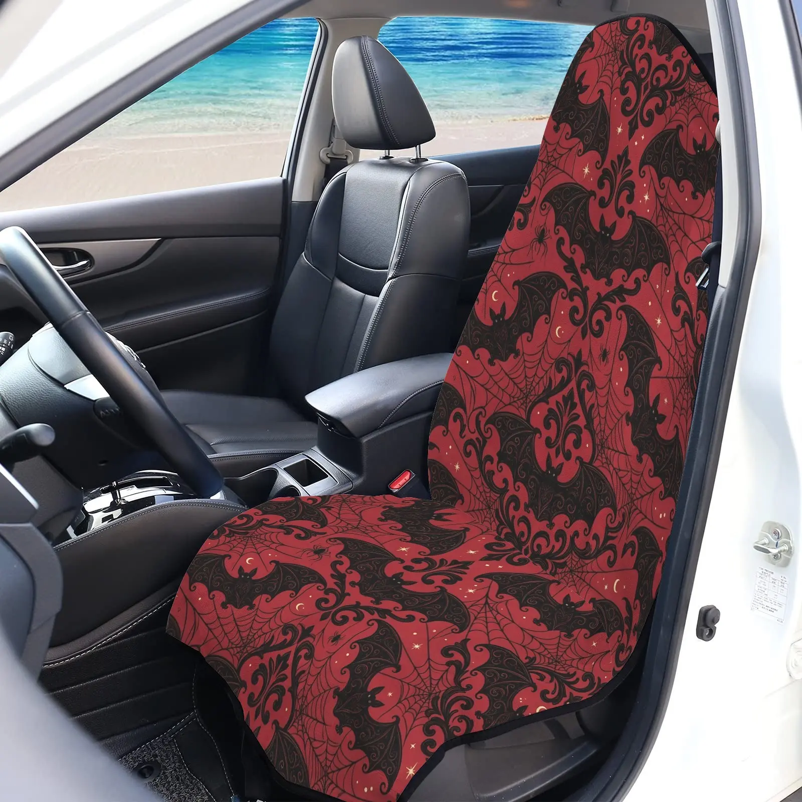 Vintage Gothic Romantic Goth Fans Red Damask Bat Car Seat Sweat Towel, Made for Halloween Enthusiasts, Gym Goers, Long Haul Truck Drivers, Sand Sweat Resistant Auto Seat Liner Multi Purpose Workout Blanket for Fall Spooky Family Road Trips