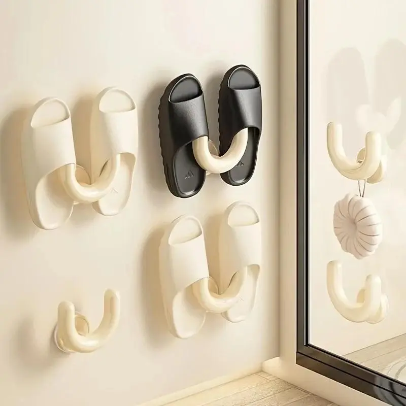2PCS Suction Cup Slipper Holder Bathroom No Punching Hook Wall-Mounted Slipper Organizer for Keys Towels Space Saving Hook