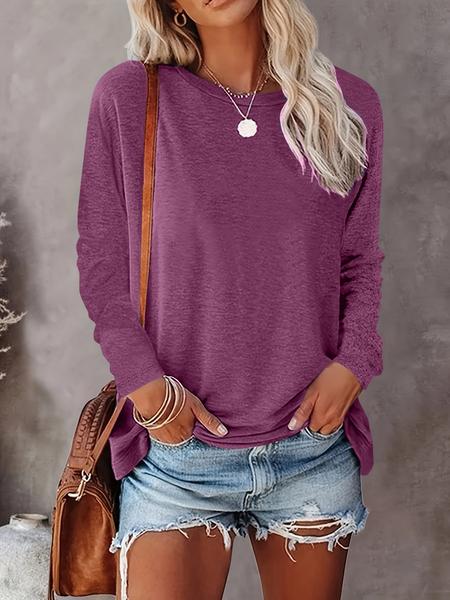 Women's Plain Drop Shoulder Long Sleeve Tee, Casual Basic Crew Neck T-Shirt for Fall & Winter, Women's Top for Daily Wear