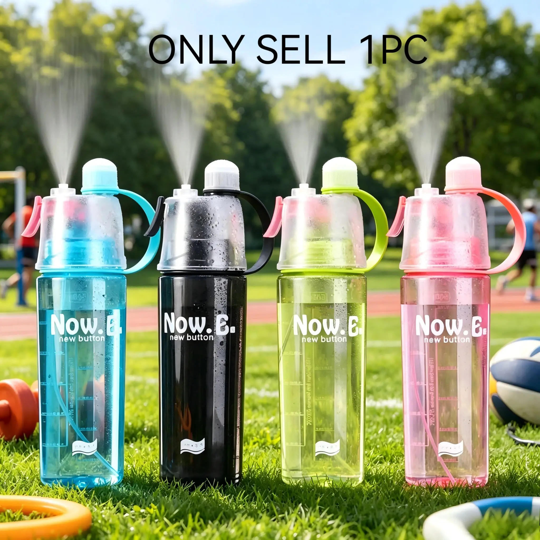 600ml Sports Water Bottle with Spray Mist & Straw, Large Capacity Leakproof Plastic Drinking Bottle for Fitness, Running, Camping & Travel