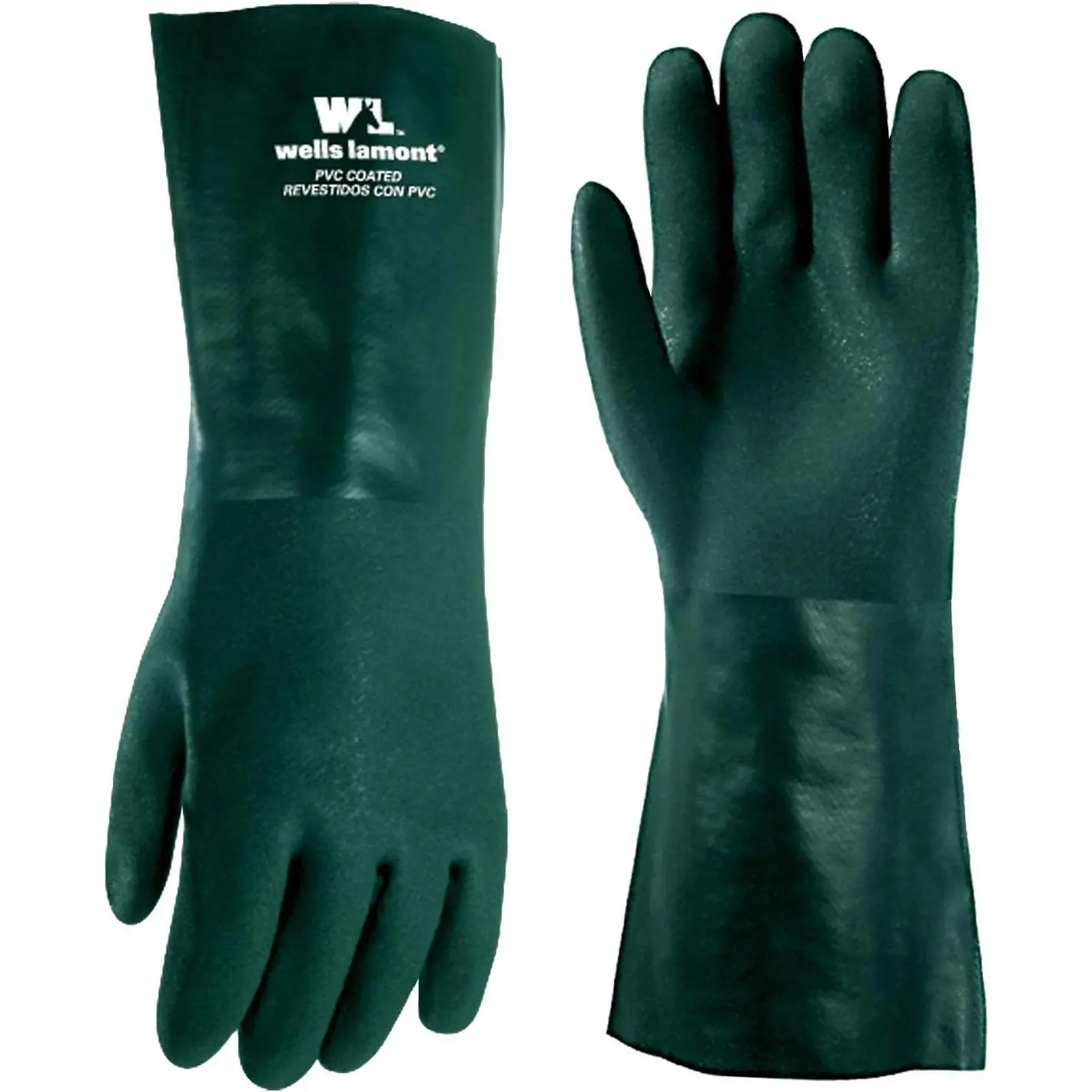Men's Large Safety Work Gloves - 14" PVC Coated, Waterproof, Chemical & Liquid Resistant, Lined, Gauntlet Cuff (167L)