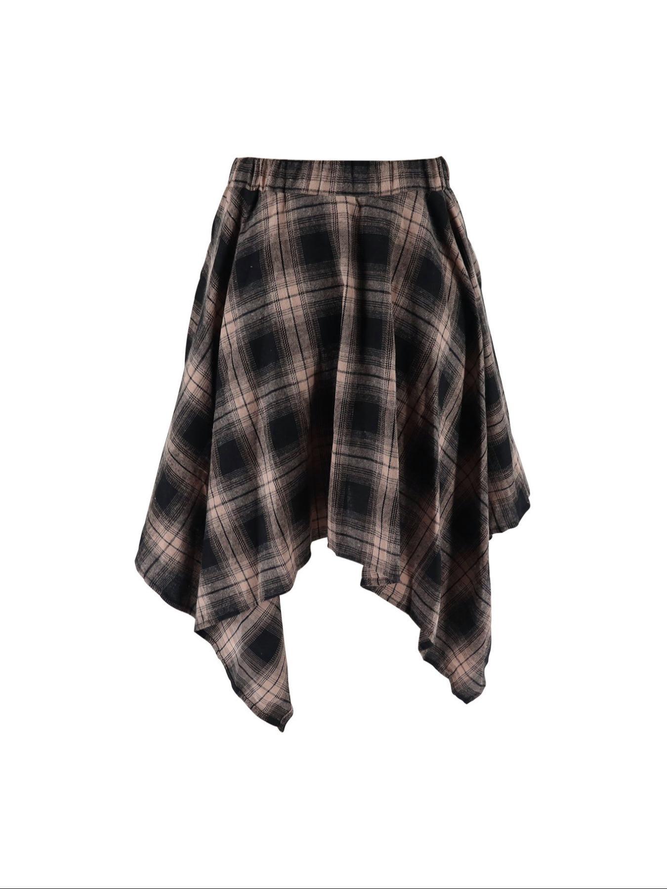 Women's Plaid Print Knot Front Asymmetrical Skirt, Casual Fashion Skirt for Daily Outdoor Wear, Women Clothes for Fall & Winter, Womenswear