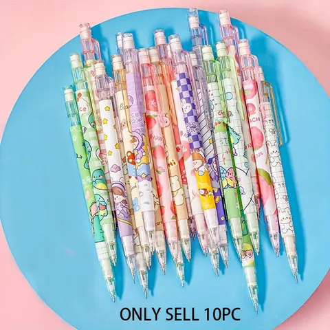 Cartoon Pattern Mechanical Pencils Set (10pcs/set), Smooth Writing Mechanical Pencil with 0.5mm HB Lead, Writing Stationery Supplies Writing Tools for Home School Office