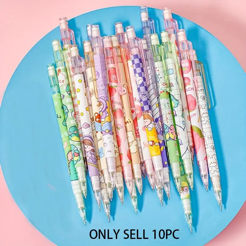 Cartoon Pattern Mechanical Pencils Set (10pcs/set), Smooth Writing Mechanical Pencil with 0.5mm HB Lead, Writing Stationery Supplies for Home School Office