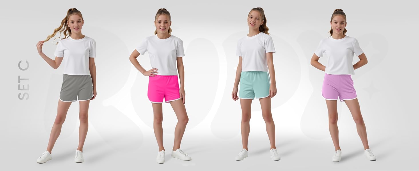 4 Pack Girls Athletic Shorts Quick Dry Kids Active Dolphin Running Gym Shorts Lightweight Soccer Shorts