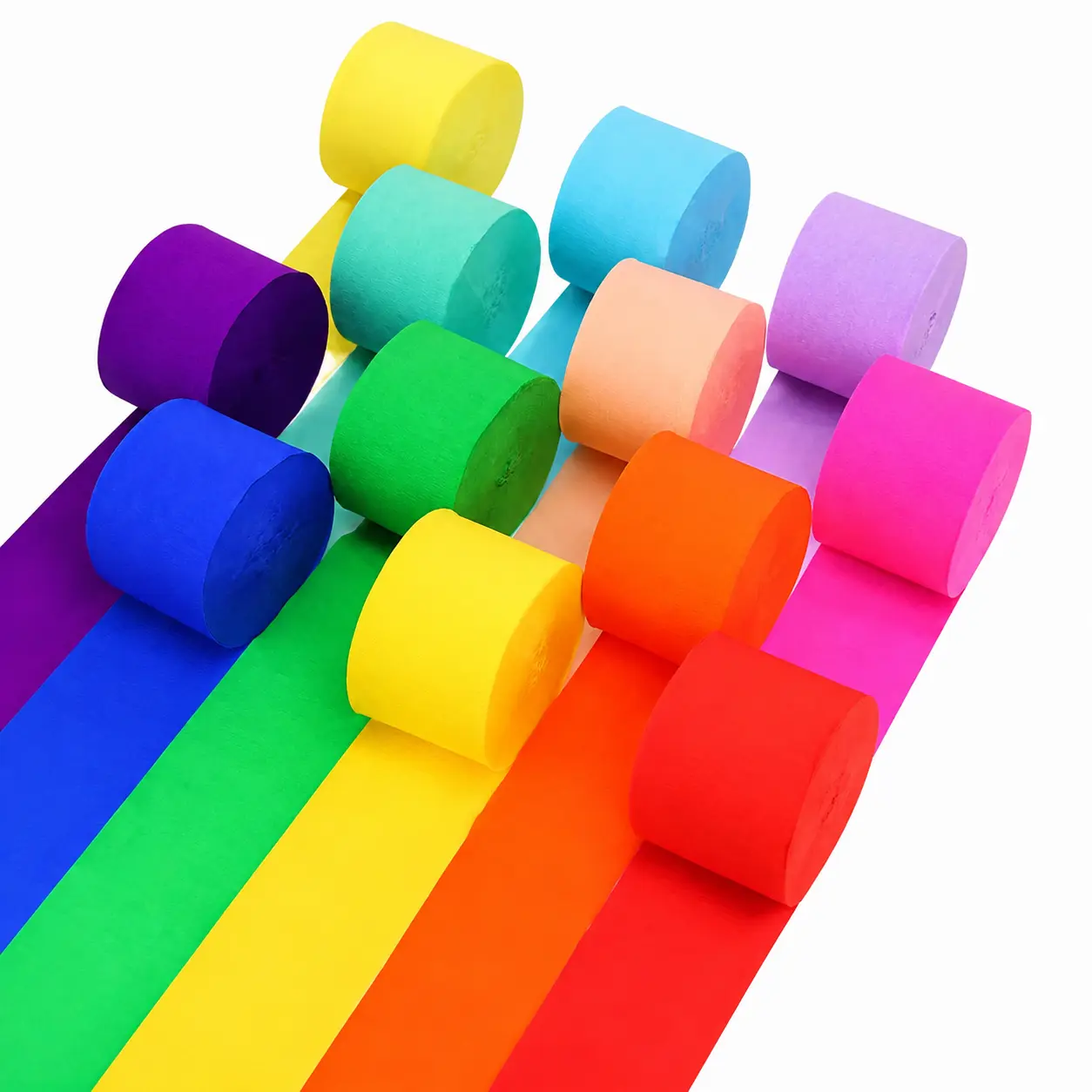 12-Pack Vibrant Crepe Paper Streamers in Assorted Rainbow Colors – Ideal for Birthday Parties, Baby Showers, Weddings, Christmas, Halloween, and All Major Celebrations – Premium Lightweight Decorative Festive Garland