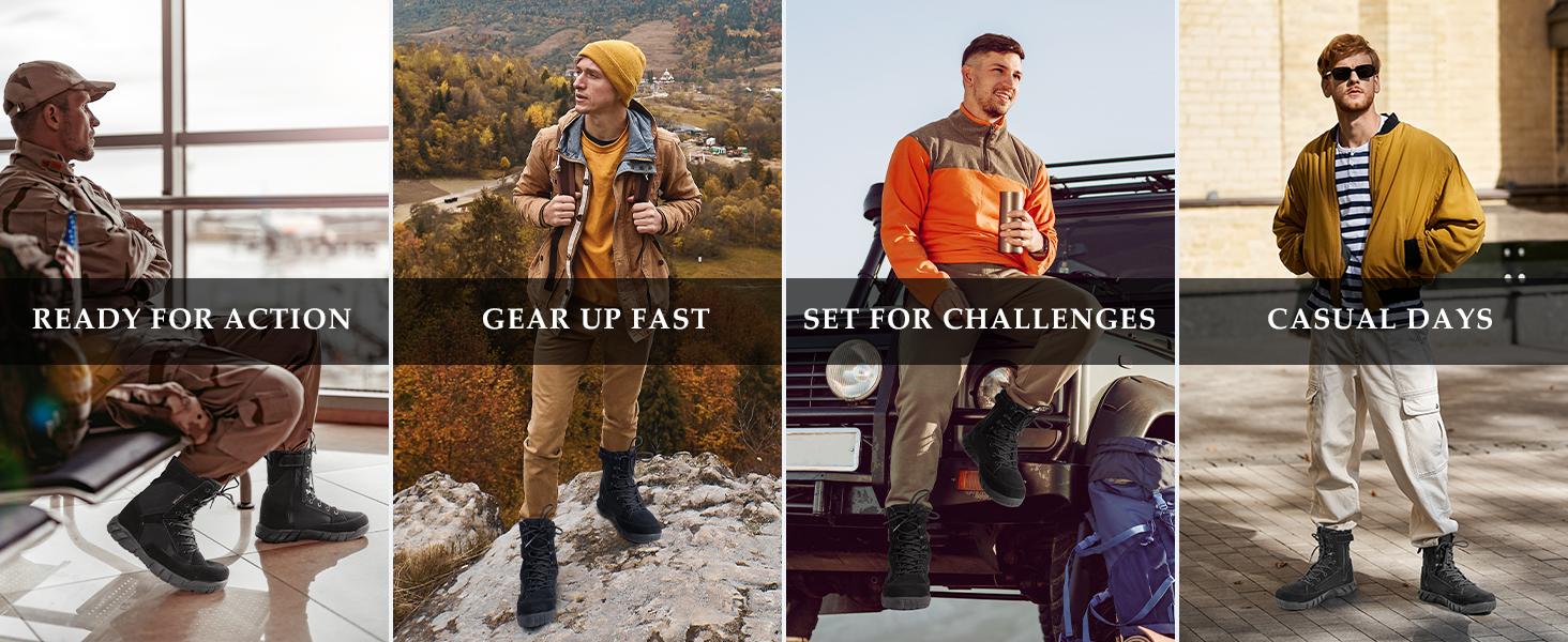 FREE SOLDIER Men's Tactical Boots 8 Inches Lightweight Combat Boots Durable Suede Leather Military Work Boot Desert Boot