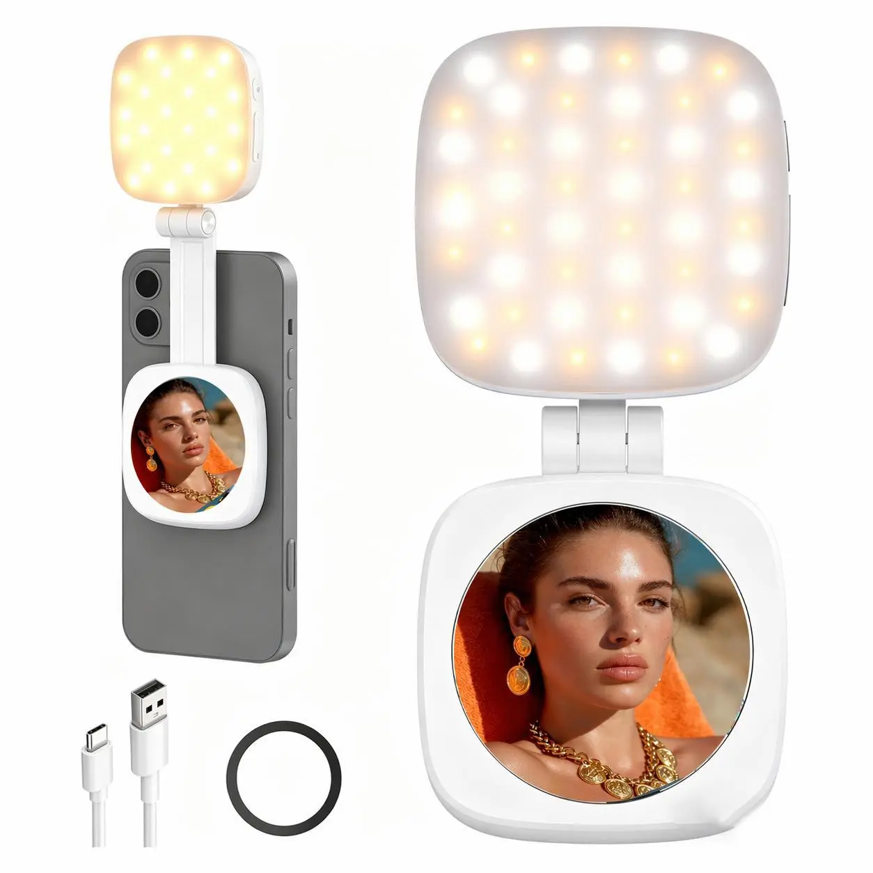 Magnetic Selfie Light for iPhone – MagSafe LED Ring Light with Mirror, Foldable Phone Fill Light for Makeup, Zoom, Video Recording & Content Creation Must-Have