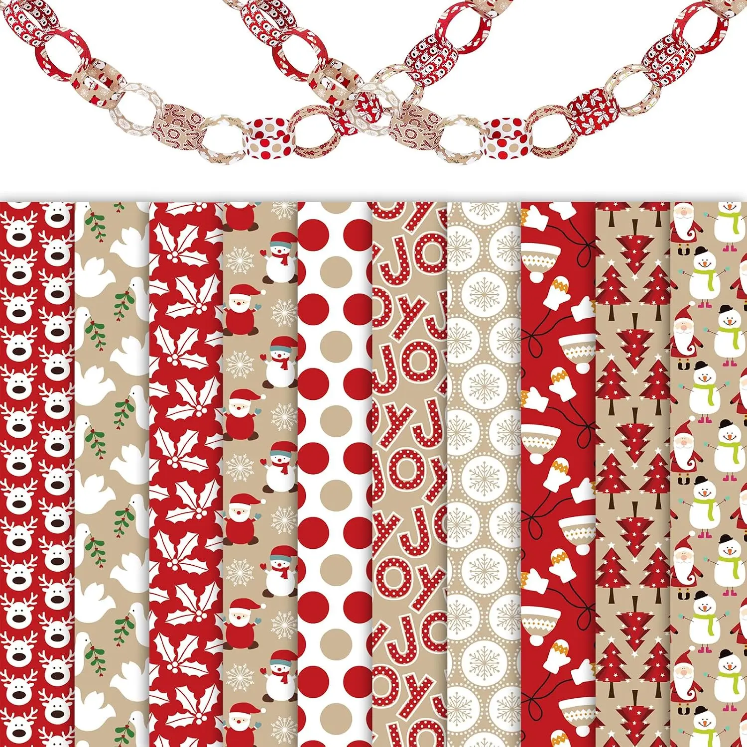 300 count Christmas Paper Chains Double-Sided Red White  Decorative Paper Links for Winter Xmas Party Favors DIY Crafts Supplies