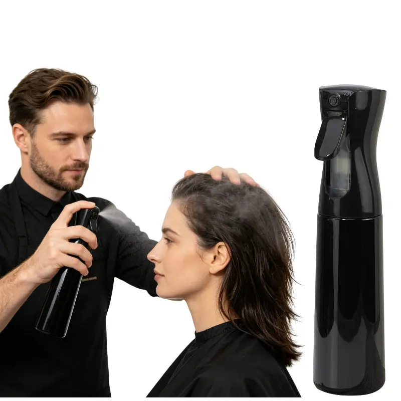 200ML Continuous Spray Bottle, 0.3mm Ultra Fine Mist PET Spray Mister, Leakproof BPA Free Ergonomic Sprayer for Hair Styling, Skincare, Plant Care, Pet Grooming Salon Home Daily Use Black