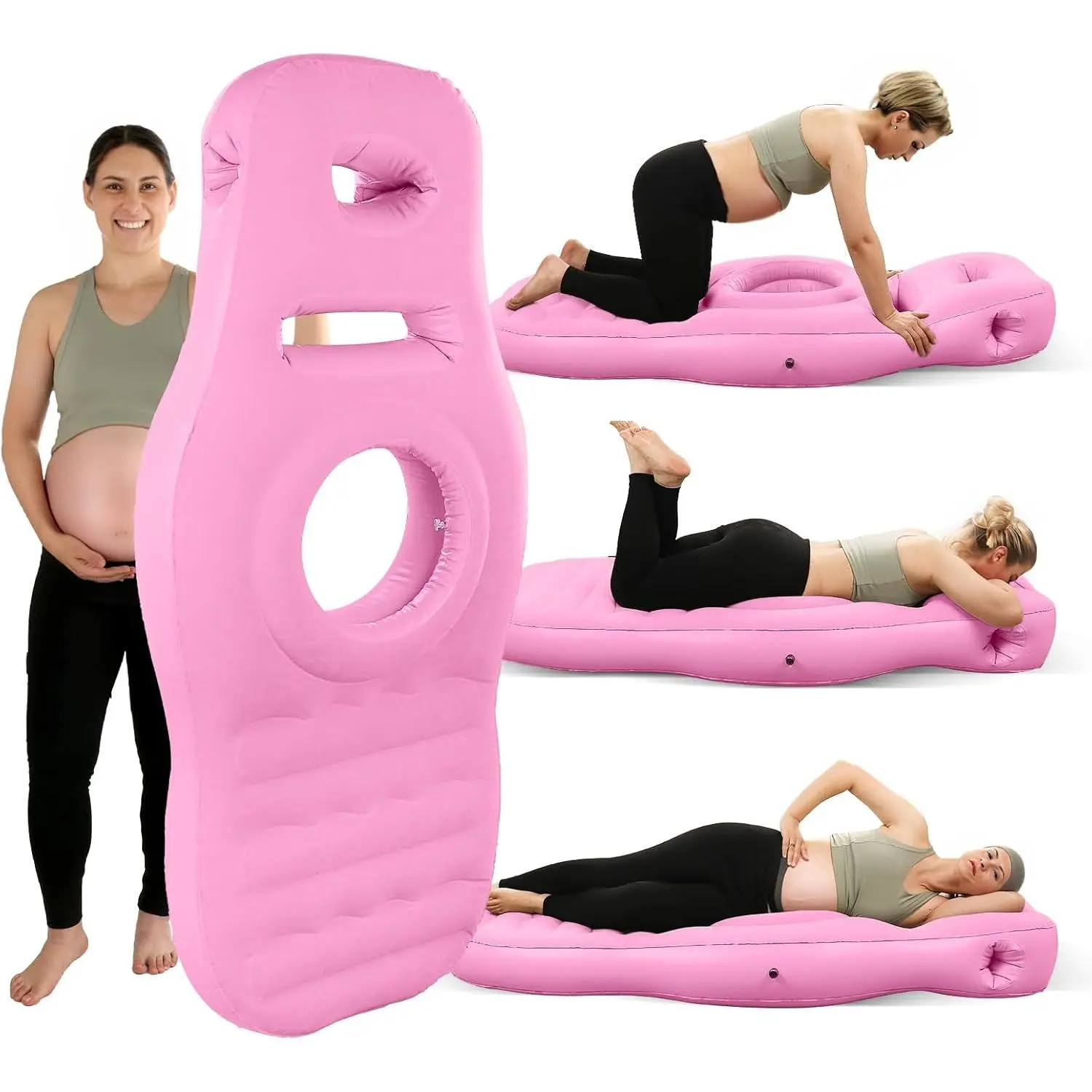 Inflatable Pregnancy Pillow with Hole - Pregnancy Blow Up Mattress, Maternity Pillow Inflatable for Prone Sleeping Includes Electric Pump, Relieves Back/Hip Pain, Pink