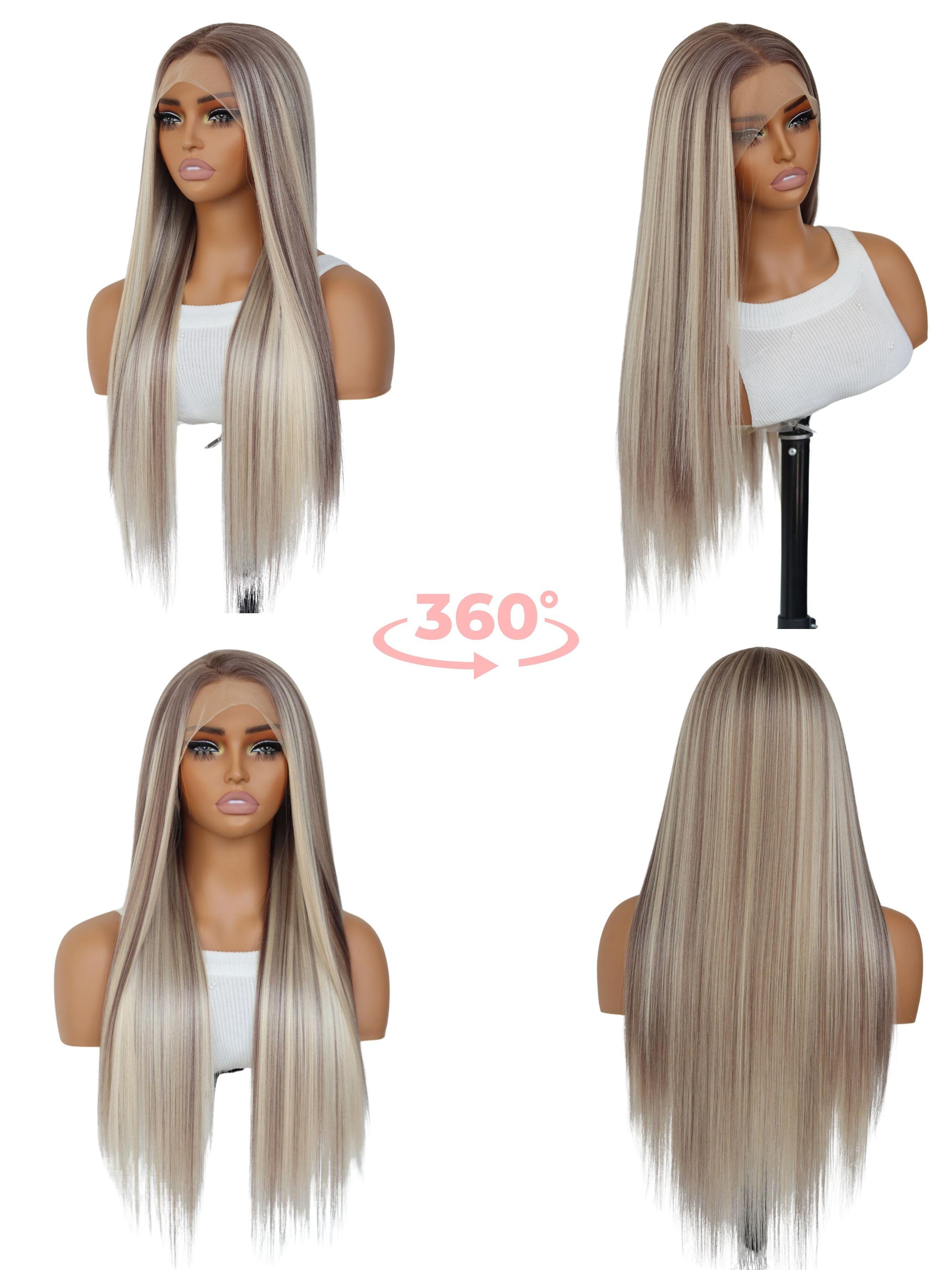 Long Straight Wigs for Women, Gorgeous Fashion Fluffy Wigs without Bangs, Synthetic Hair Wig, Synthetic Lace Front Wigs for Party, Daily Use, Glueless Frontal Wig