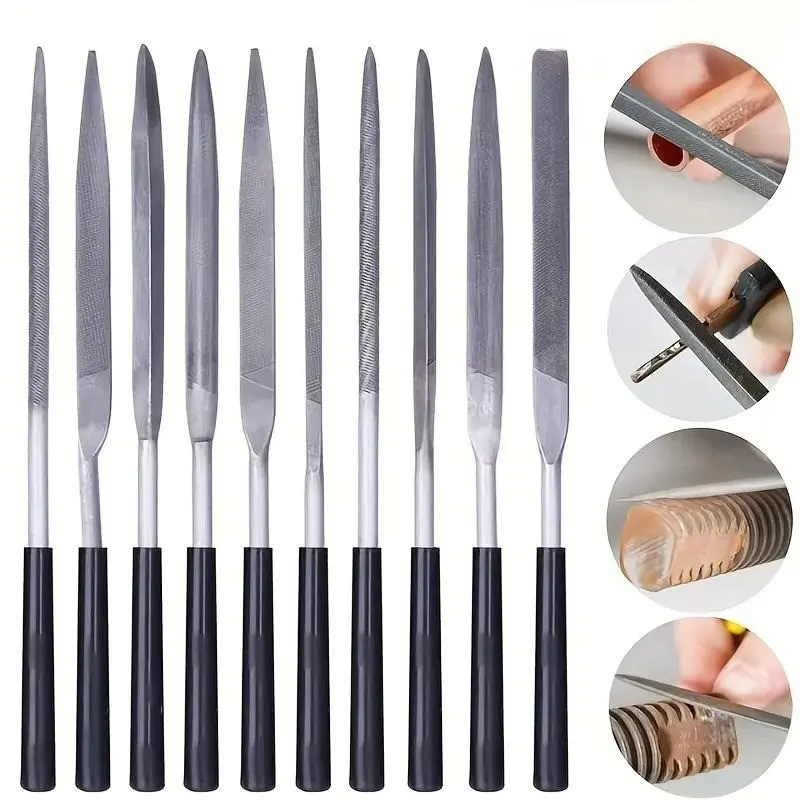10pcs Metal Needle File Set, Wood File Tool, Metal Polishing Tool, Steel Needle File for Metal, Glass, Stone, Wood, Essential Craft Kit, Hand Tools, Wood Working Tools