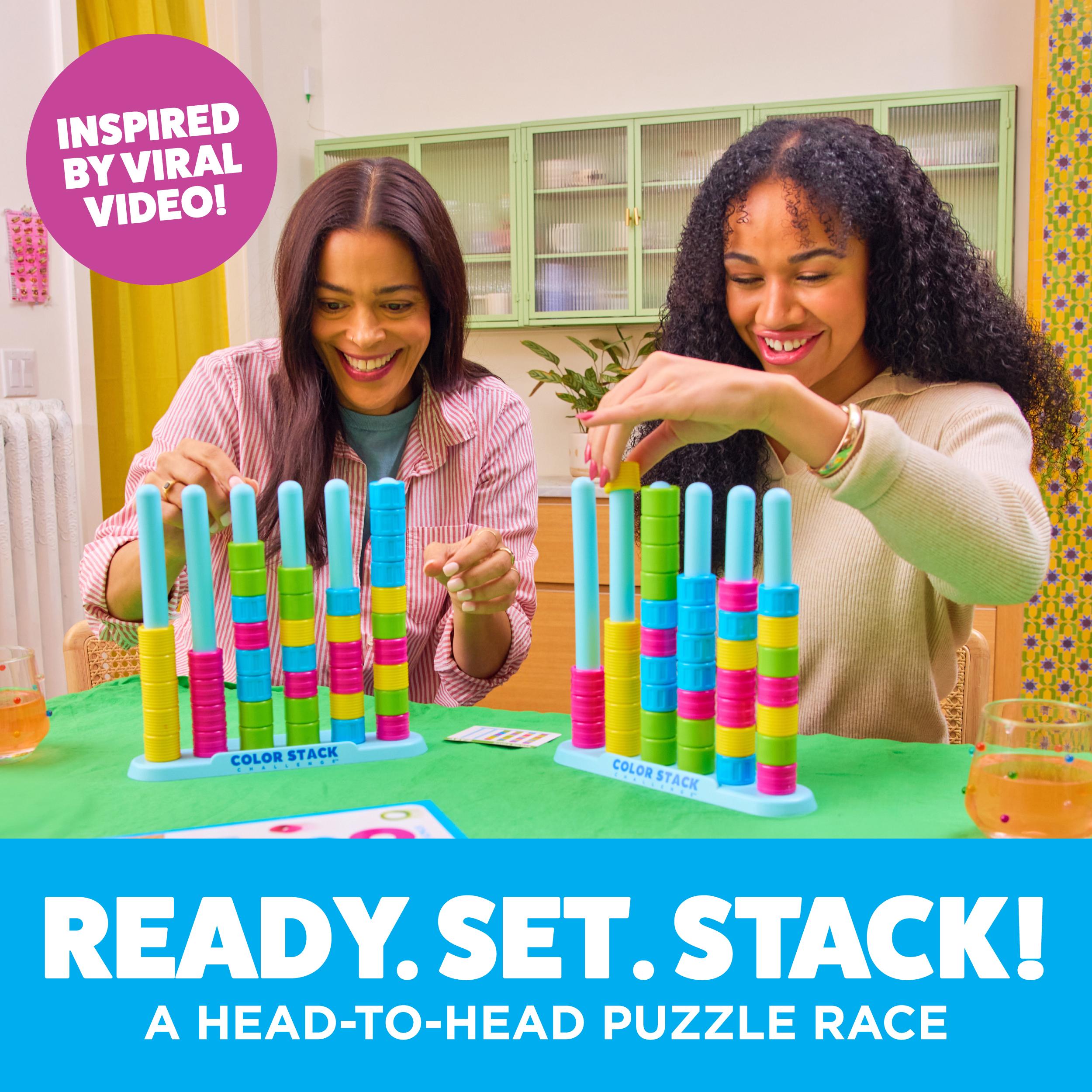 Relatable Color Stack Challenge Game, Easter Basket Stuffers for Children, Fast-Paced Color Matching Puzzle Toy for Family Game Night, Complete Set with 2 Stack Racks 50 Cards 80 Rings