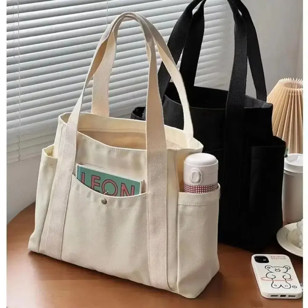 Large Canvas Tote Bag, Spacious Laptop Shoulder Bag Fits 14 Inch Computer, Durable Reusable Book Tote for Work Commute, College Campus, Shopping, Travel and Everyday Carry tiktokshopbacktoschool
