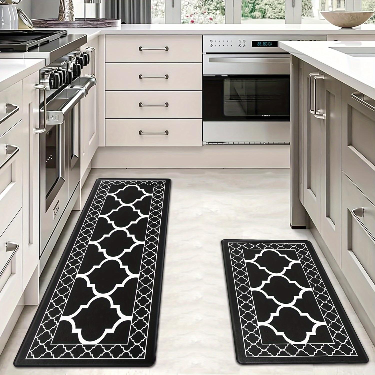 1pc of Long Kitchen Carpet, Moroccan Black Kitchen Mat Suitable for Flooring, Anti-Fatigue Kitchen Carpet