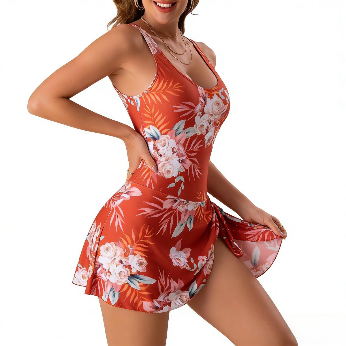 Sexy Camisole One-Piece Swimdress For Women Tummy Control Slimming Bathing Suit for Beachwear